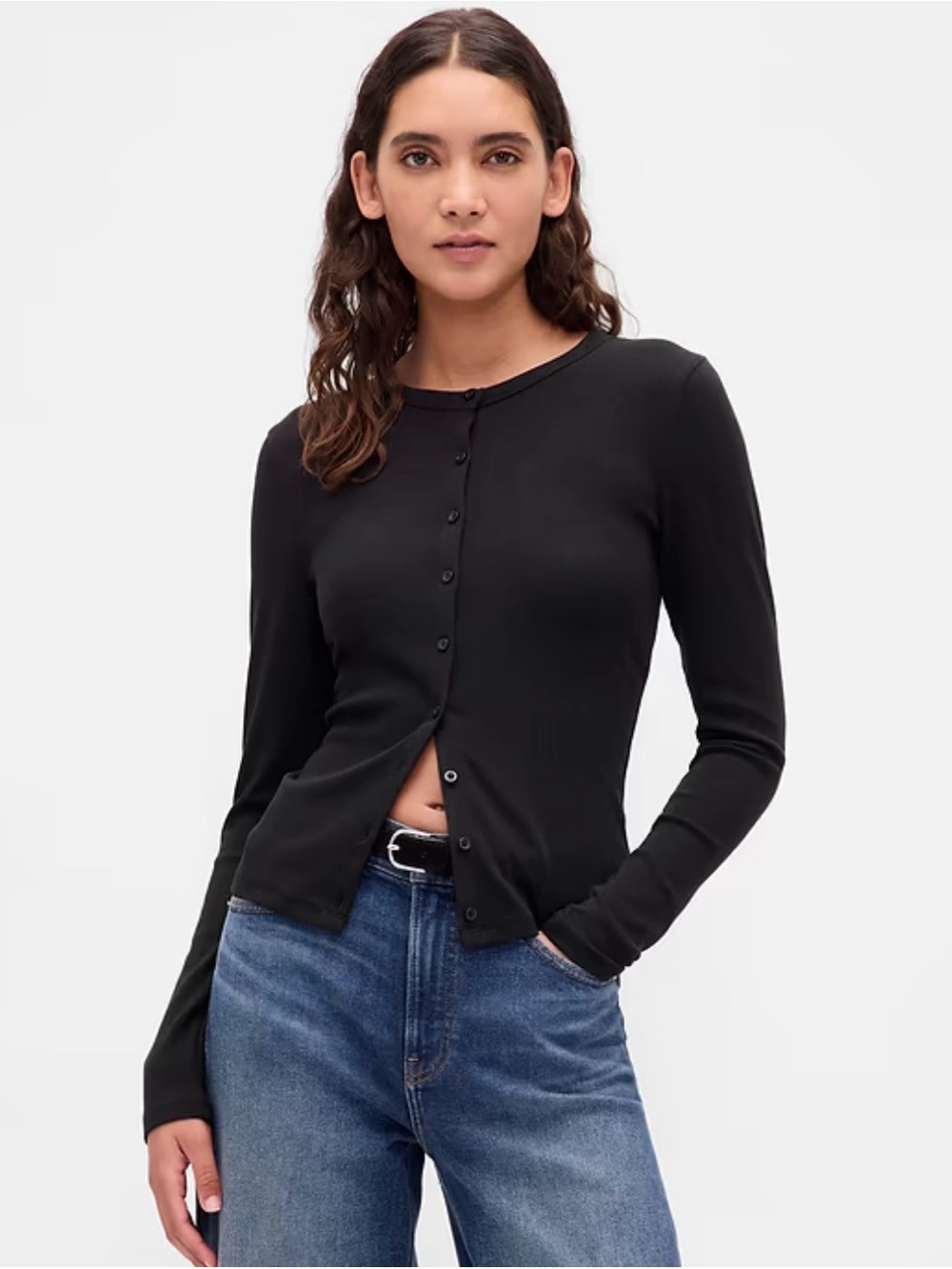 GAP Black wool blend Button-Up Long Sleeve Crew Cardigan, size XL minimalist